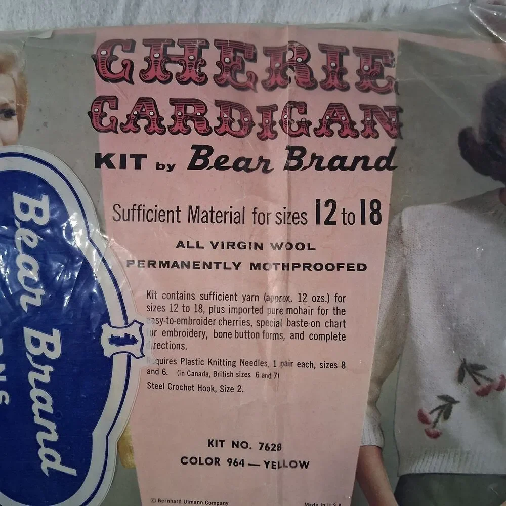 Bear Brand Cherie Cardigan Kit Virgin Wool Size 12-18 Retro Vtg Knit Rare